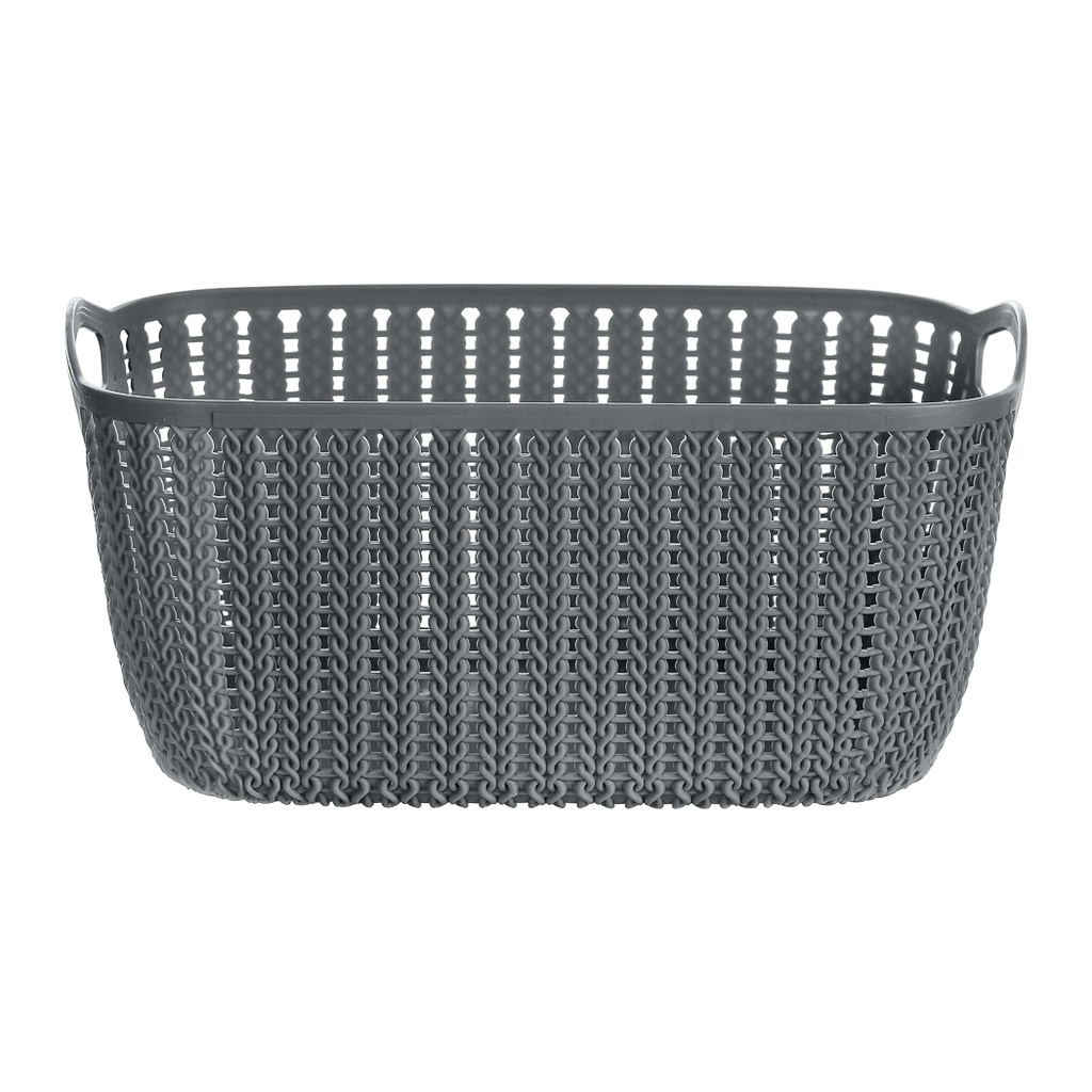 Small Plaited Rectangular Storage Bucket Dark Grey